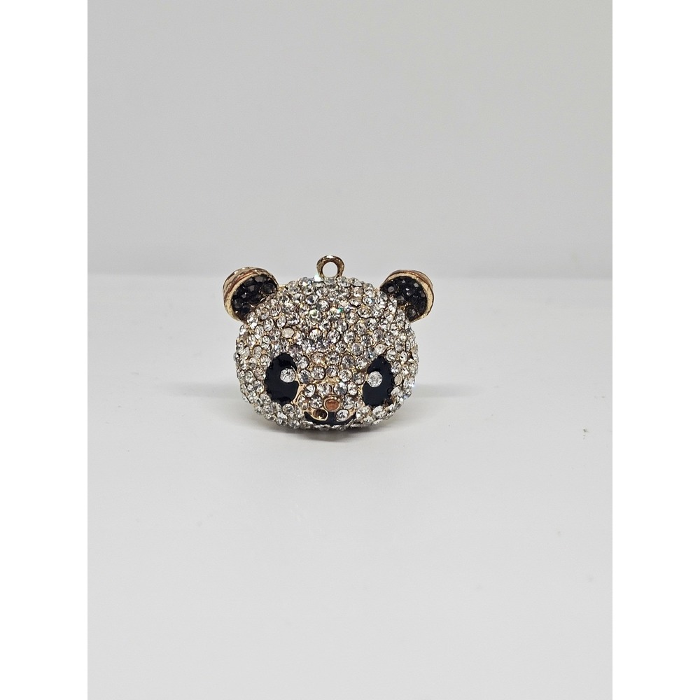 Gold Tone Rhinestone Panda Bear Head Pendant Charm Crystal Animal Bling